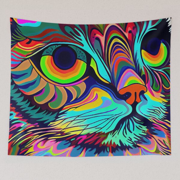 Artikelvorschau, Helle bunte psychedelische Katzenporträt-Digital-Malerei entworfen und verkauft von CodeAndColors.