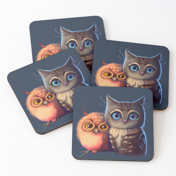 Item preview, Cute Cartoon Style Cat and Owl Friends Digital Painting designed and sold by CodeAndColors.