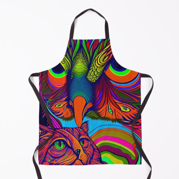 Artikelvorschau, Helle bunte psychedelische Eulen- und Katzen-Porträt-Digital-Malerei entworfen und verkauft von CodeAndColors.