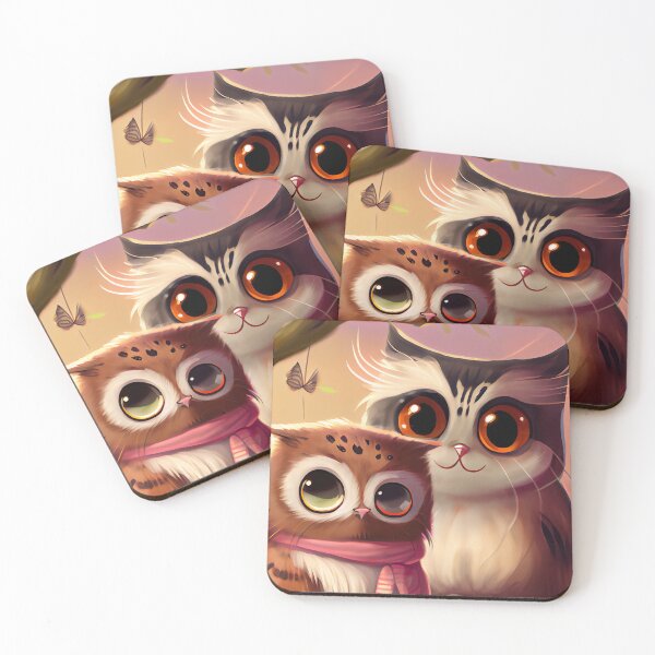 Item preview, Cute Cartoon Anime Style Cat and Owl Friends in Winter Digital Painting designed and sold by CodeAndColors.