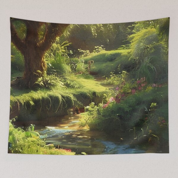 Item preview, Overgrown Garden with a Flowing River designed and sold by FamiliarPufferfish.