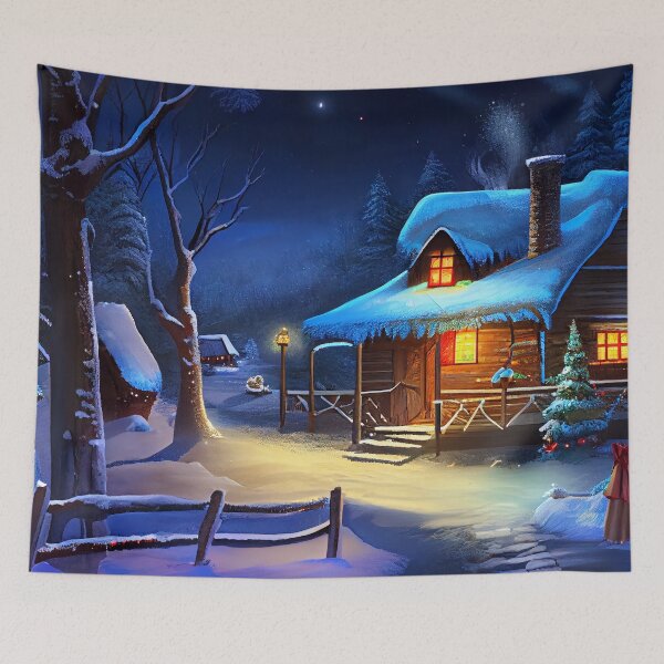 Artikelvorschau, Midnight Christmas Home Warm im Winter Digitale Malerei entworfen und verkauft von CodeAndColors.