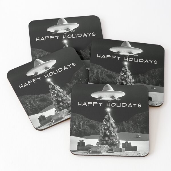 Item preview, Black and White Photo of UAP / UAP over a Christmas tree with Happy Holidays designed and sold by ADHDDESIGN.