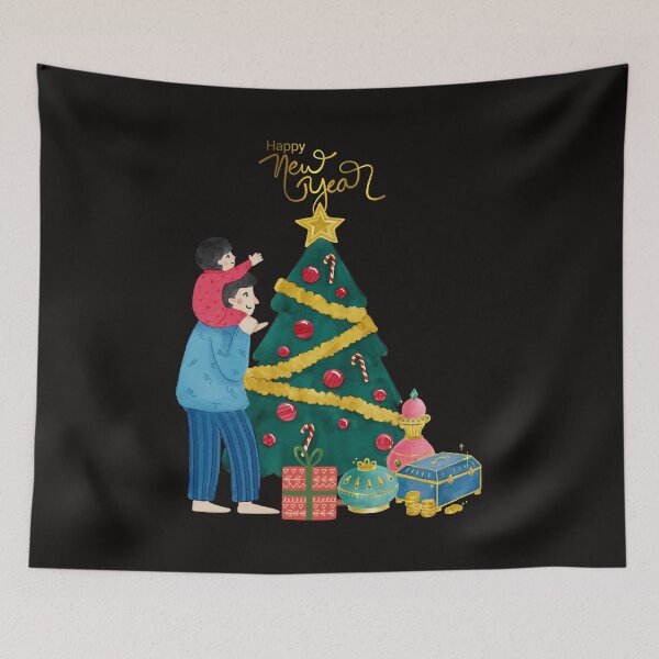 Item preview, Happy New year, decorate the Christmas tree, family at Christmas ,New Year's Stars designed and sold by Yoyostore0.