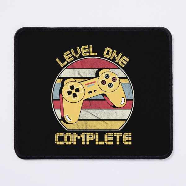 Item preview, Level one complete, video gamers ,1st anniversary, 1st birthday, funny gaming pun,celebration, vintage,70's palette, retro controller, designed and sold by allycat57.