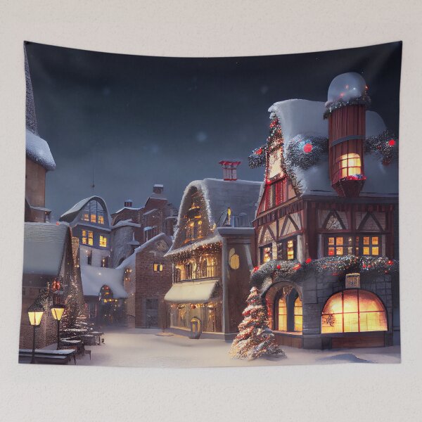 Artikelvorschau, Silent Night Snowy Town on Christmas Digital Painting entworfen und verkauft von CodeAndColors.