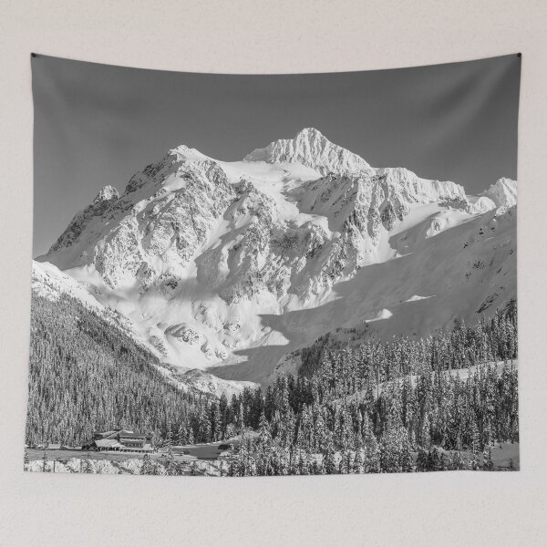 Item preview, Mt Shuksan Behind Mt Baker Resort Lodge in Black and White designed and sold by Open Range Studios.