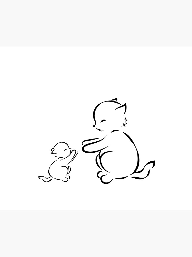 Housse De Couette Contour Dessin Chat Et Chaton Sur Fond Blanc Par Alexx60 Redbubble