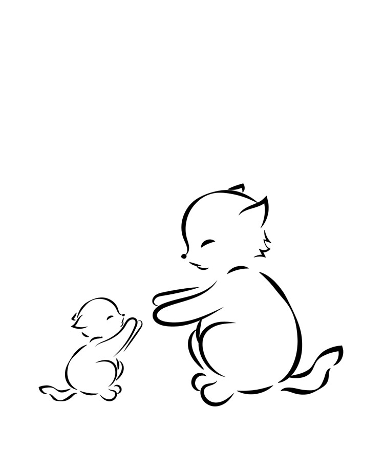 black and white kitten drawing