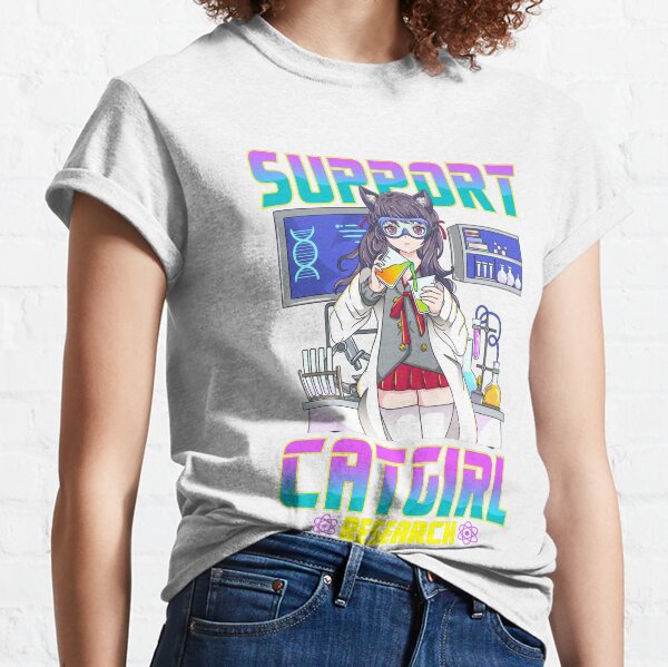  Support Catgirl Research Cute Anime Cat Girl Waifu Meme Neko  T-Shirt : Clothing, Shoes & Jewelry