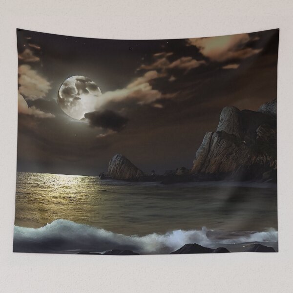 Artikelvorschau, Midnight Moon Ocean Seascape und Cliff Digital Painting entworfen und verkauft von CodeAndColors.