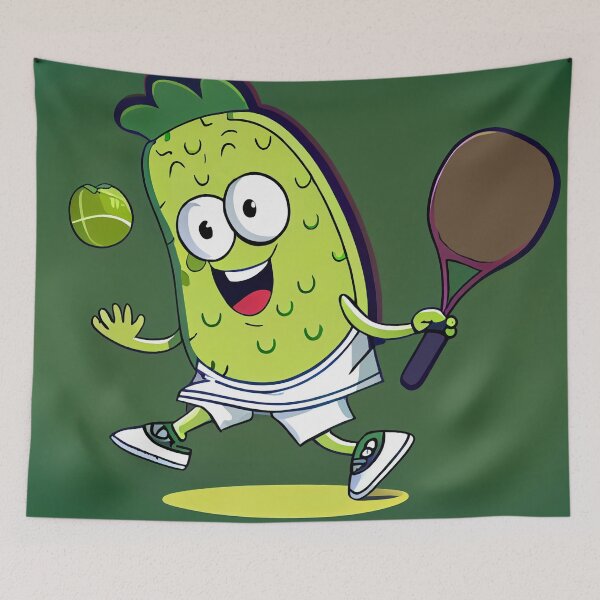 Artikelvorschau, Niedliche Cartoon-Essiggurke, die Pickleball-Digital-Malerei spielt entworfen und verkauft von CodeAndColors.