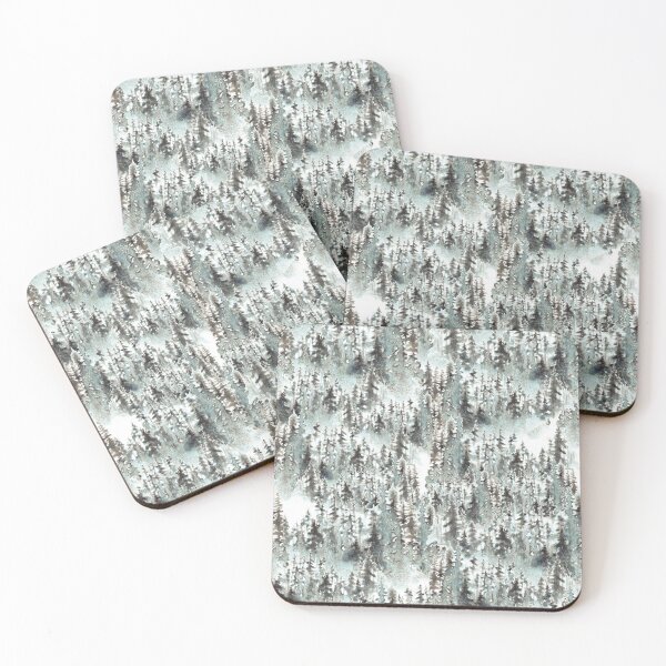 Aperçu de l'œuvre Arbres d'hiver aquarelles sur bleu clair et gris créée et vendue par victorsboutique.