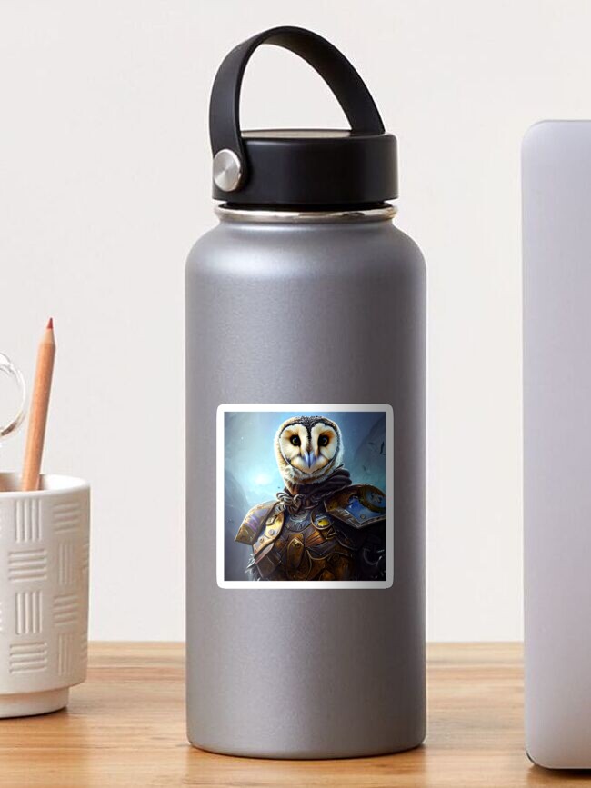 Aperçu 1 sur 3. Sticker avec l'œuvre AI Generated Art, War Owl créée et vendue par RabbitHoleMI.