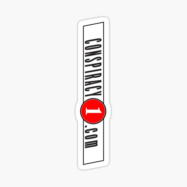 Conspiracy1.com (black text on white background, vertical arrangement) Sticker