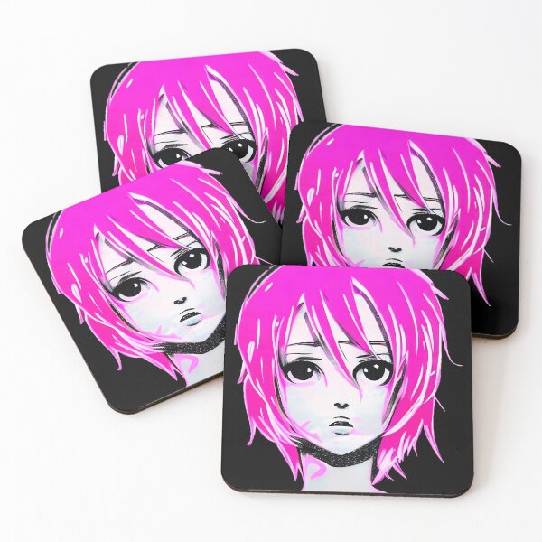 Item preview, pink hair anime girl black background designed and sold by UncleLanny.