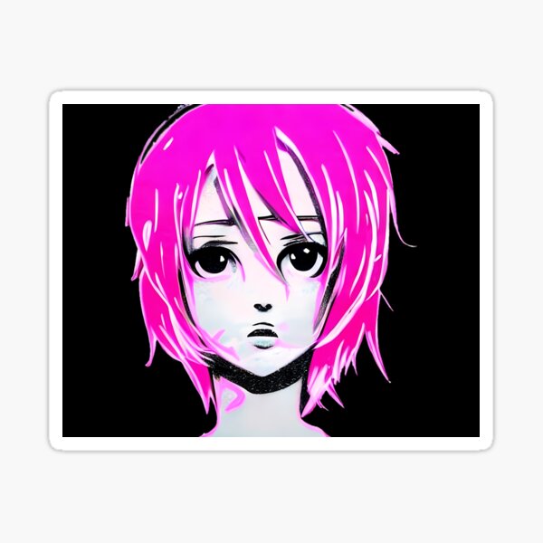 Aperçu de l'œuvre cheveux roses anime girl fond noir créée et vendue par UncleLanny.