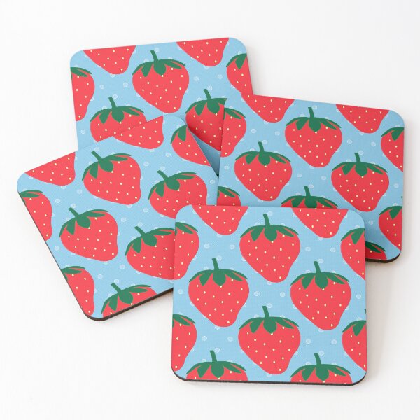 Item preview, Fields of Red Strawberries on Blue Polka Dot Halftone Repeat Pattern Print designed and sold by MoePark.
