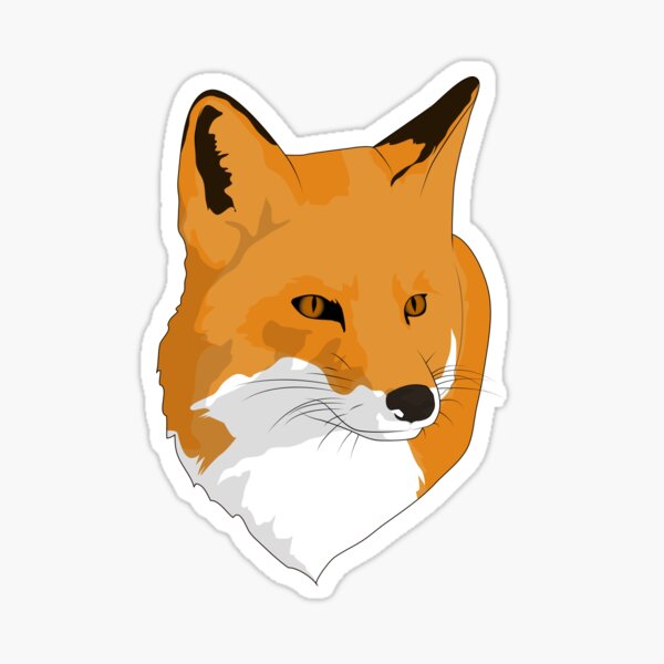 Red fox sticker, sticker, white background, storybook illustration
