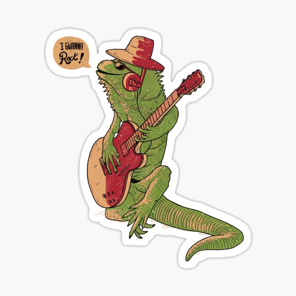 I Gwanna Rock! - Funny Iguana Guitar Gift Sticker