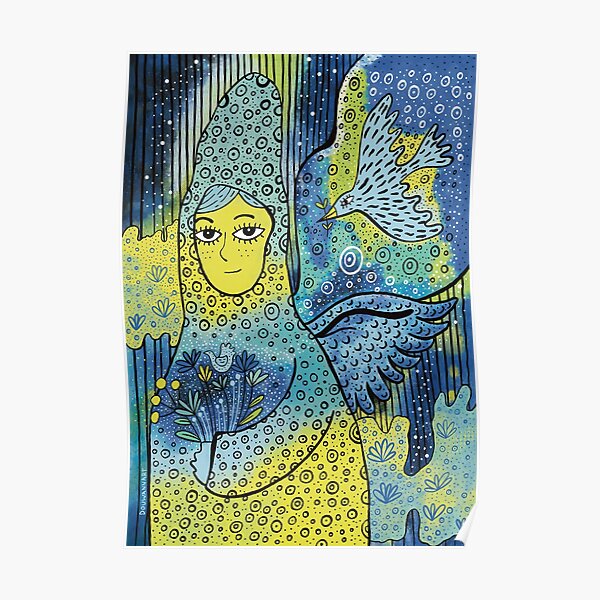 Human Angel and Blue Bird Poster