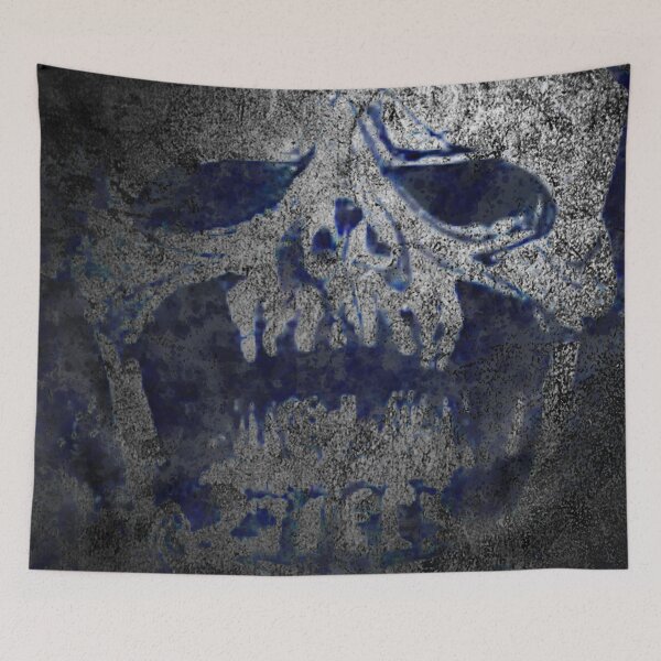 Item preview, Alien Jesus Skull Shroud Print alternative white on blue designed and sold by DieselElkins.