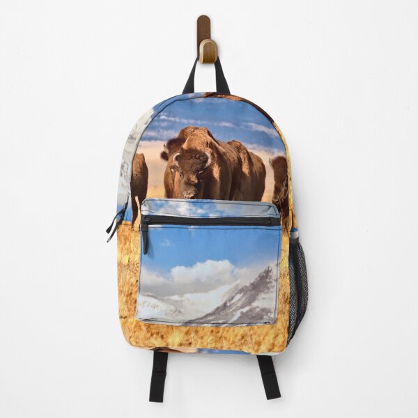 Item preview, American Bison are Grazing in a Field in Colorado, Surrounded by Mountains Covered in Snow designed and sold by Rocky Mountain Artistry.
