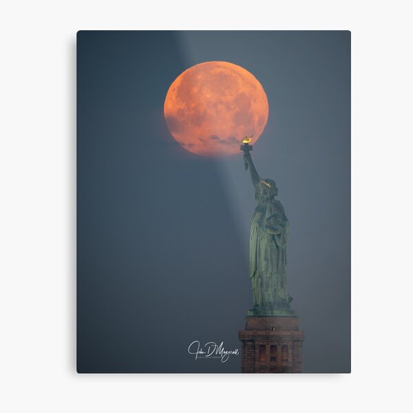 Full moon over Lady Liberty Metal Print