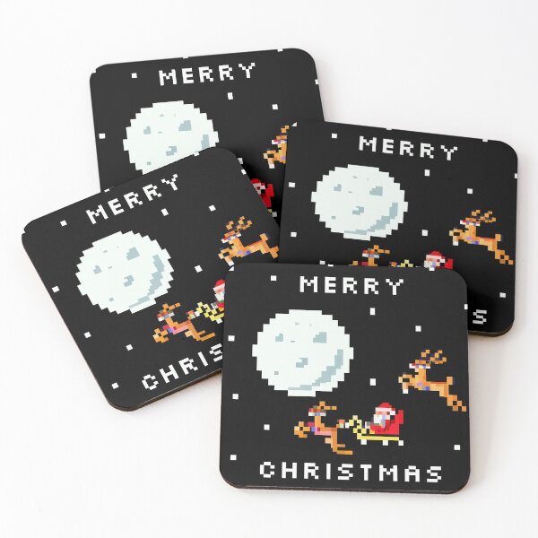 Item preview, Pixel art Santa with reindeer flying in space by the moon with Merry Christmas AGI designed and sold by ADHDDESIGN.