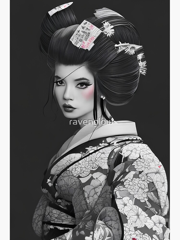 "Japanese geisha black and white concept art" Art Print for Sale by