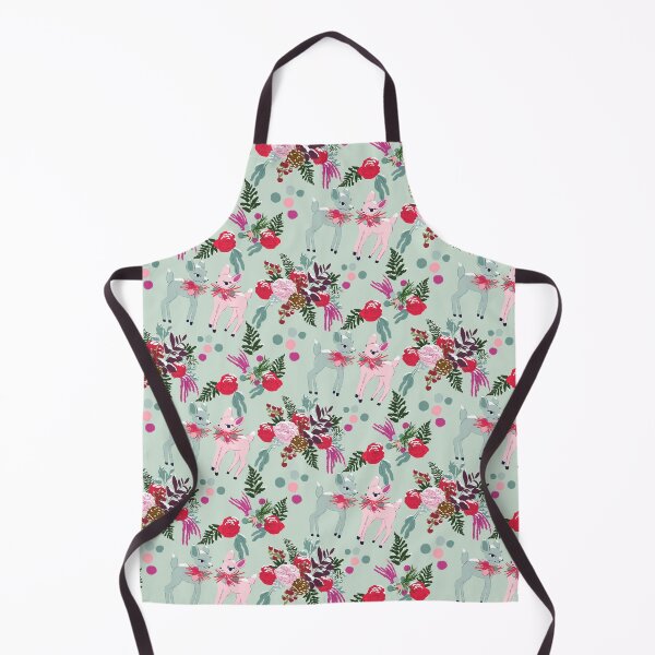 Rosy Retro Reindeer - Winter Holiday Apron