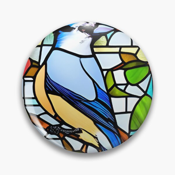 Item preview, Blue Jay Bluejay Stained Glass Artwork designed and sold by StickerBird.