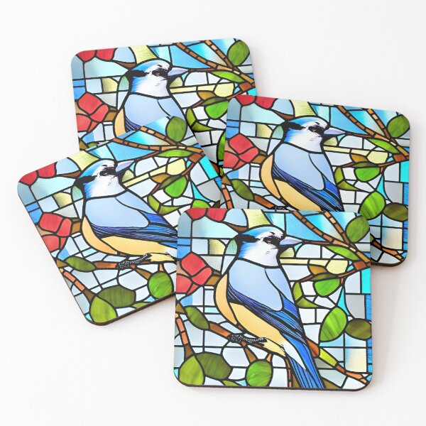 Item preview, Blue Jay Bluejay Stained Glass Artwork designed and sold by StickerBird.