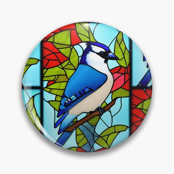 Item preview, Blue Jay Bluejay Bird Stained Glass Artwork Design designed and sold by StickerBird.