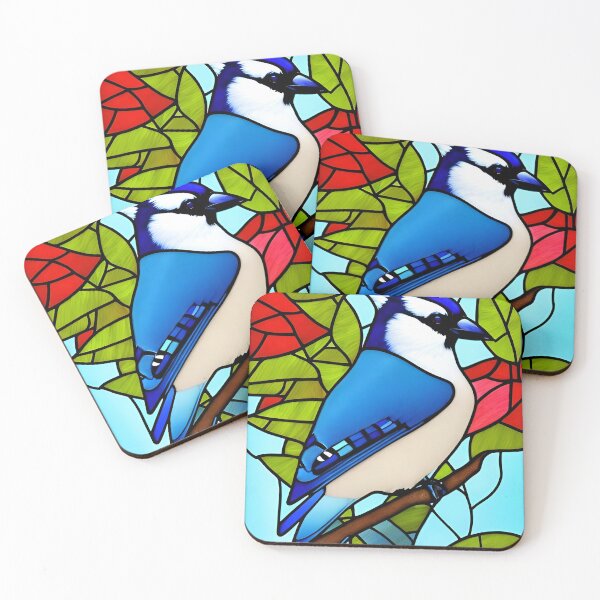 Item preview, Blue Jay Bluejay Bird Stained Glass Artwork Design designed and sold by StickerBird.