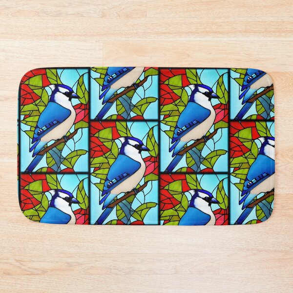 Item preview, Blue Jay Bluejay Bird Stained Glass Artwork Design designed and sold by StickerBird.