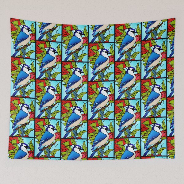 Item preview, Blue Jay Bluejay Bird Stained Glass Artwork Design designed and sold by StickerBird.