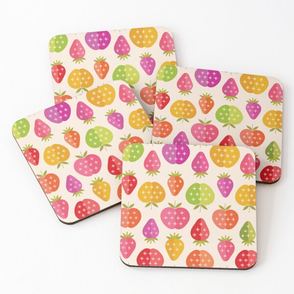 Item preview, Mid Century  Apples and Strawberries Pattern with retro atomic stars  designed and sold by Yasminepatterns .