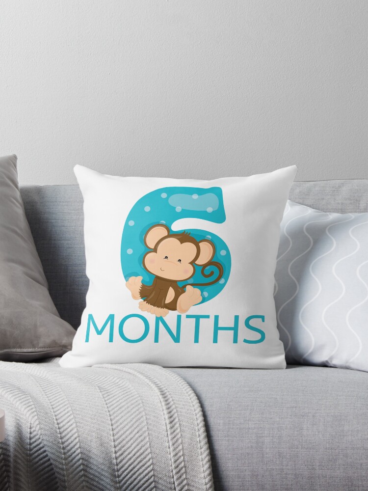 6 Months Old Baby Milestone. Safari Jungle Theme Pillow