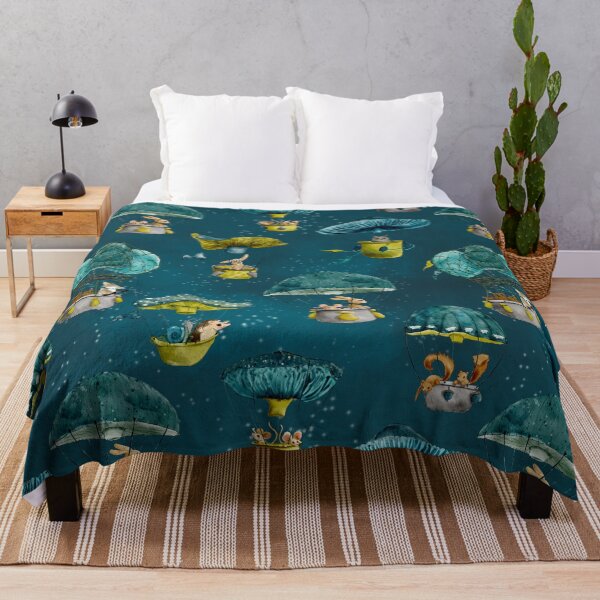 Item preview, Mushroom Balloon Celebration with Animal Buddies -on dark teal designed and sold by JAFStudio.