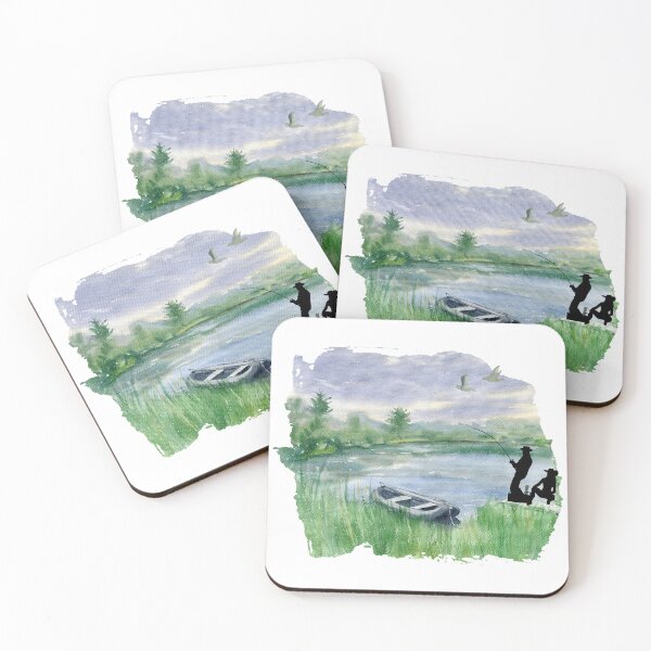 Item preview, Watercolor Painting of Cowboy and Cowgirl Fishing designed and sold by It's On Backwards.