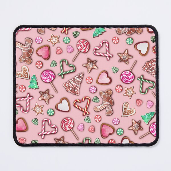 Item preview, Christmas Gingerbread with candy cane hearts and Lollipops, peppermints and gingerbread men on pale pink designed and sold by MagentaRose.