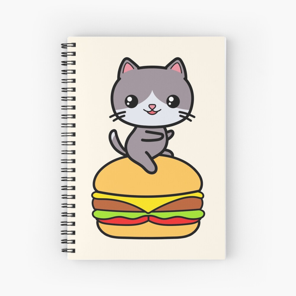 Cuaderno de espiral «Hamburguesa, gato, Kawaii, lindo» de awesomekawaii | Redbubble