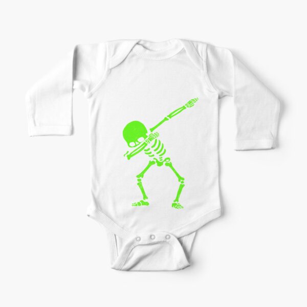 Dabbing Skeleton Green Long Sleeve Baby One-Piece