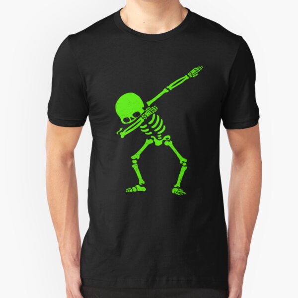 Dabbing Skeleton Green Slim Fit T-Shirt