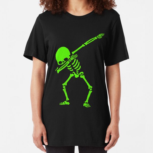 Dabbing Skeleton Green Slim Fit T-Shirt