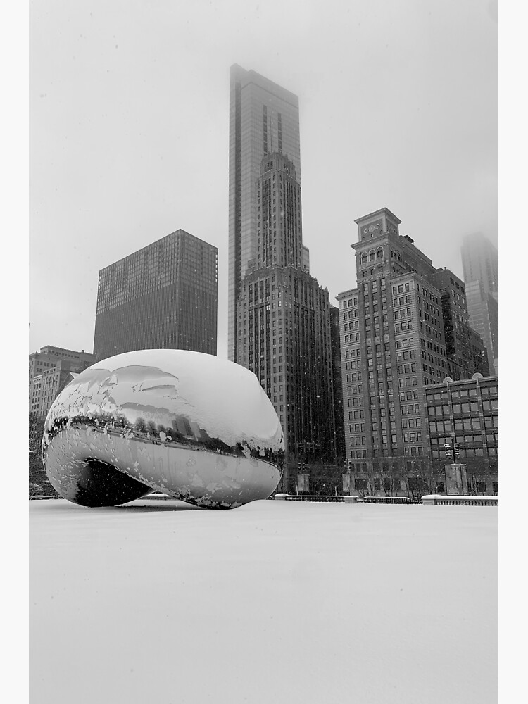 "Black & White The Chicago Bean in Winter Digital Art" Sticker for Sale