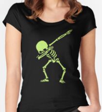 Dabbing Skeleton Shirt Dab Hip Hop Skull Dabbin Glow Effect Women's Fitted Scoop T-Shirt