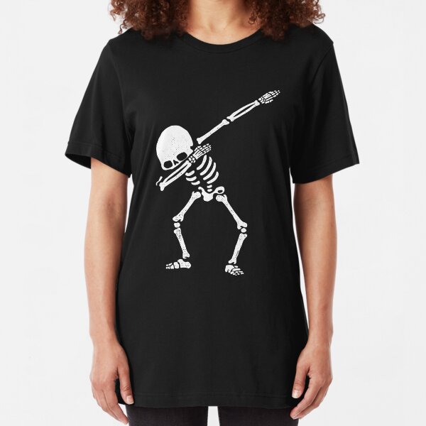 Dabbing Skeleton White Slim Fit T-Shirt