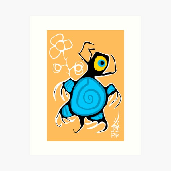 Schildkröte mit Blumen. Kunstdruck